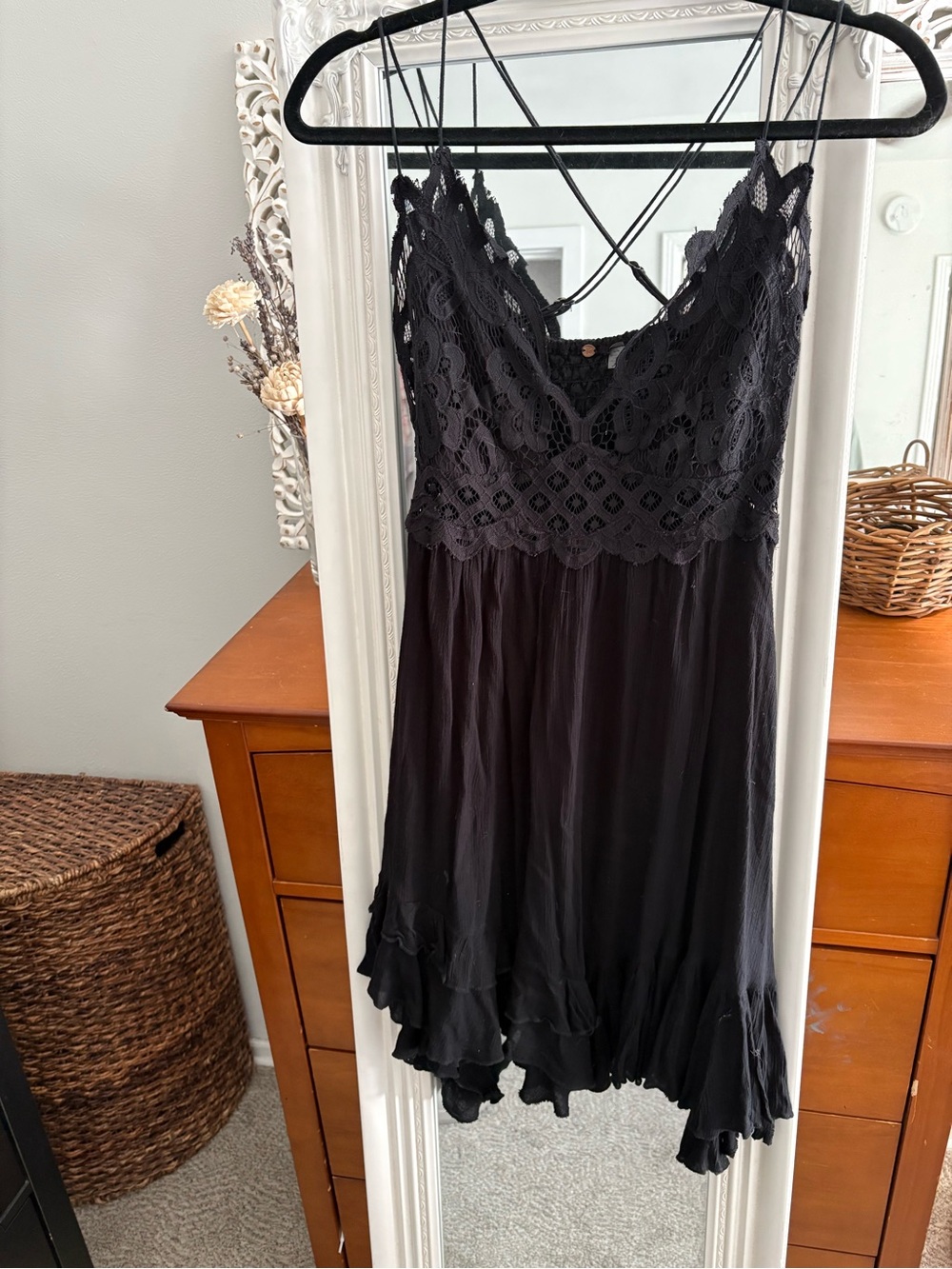 Black Lace-Top Chemise Slip Dress